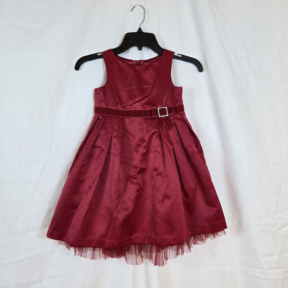 Gymboree Girls 2006 Red Satin Holiday Velvet Bow Rhinestone Buckle Party Dress 5